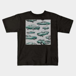 Muscle Cars- teal on grey Kids T-Shirt